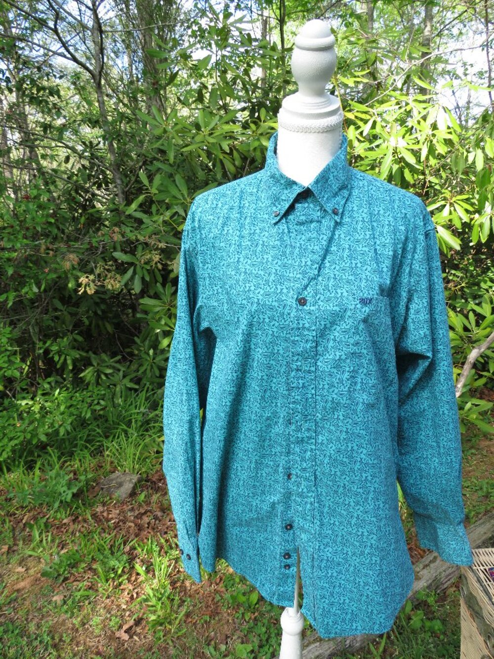 Wrangler 20X Teal Paisley Western Snap Shirt Men’s L – Rodeo Core Cowboy